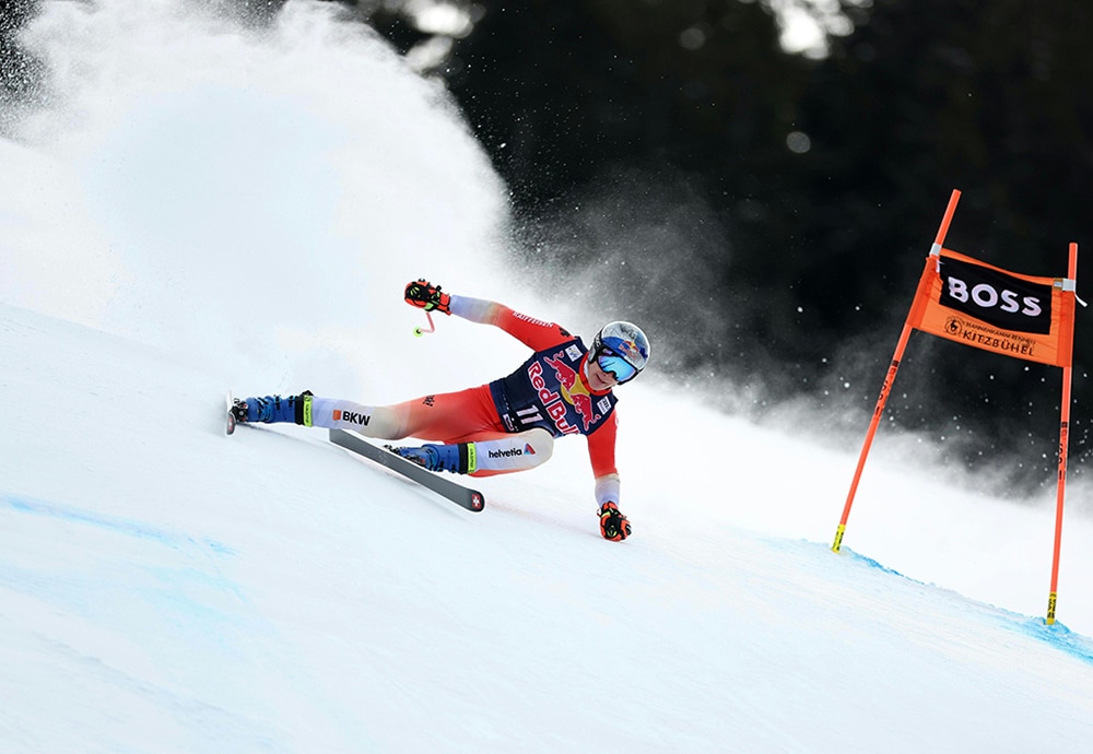 KITZBUEHEL, Austria: Switzerland's Marco Odermatt races during the first training run of the men's downhill competition of the FIS Ski World Cup on Jan 17, 2023. – AFP
