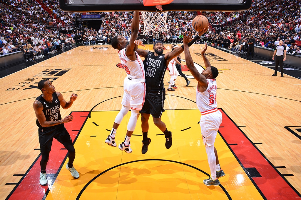 MIAMI: Royce O'Neal of the Brooklyn Nets drives to the basket during the game against the Miami Heat on Jan 8, 2023 at FTX Arena. - AFP