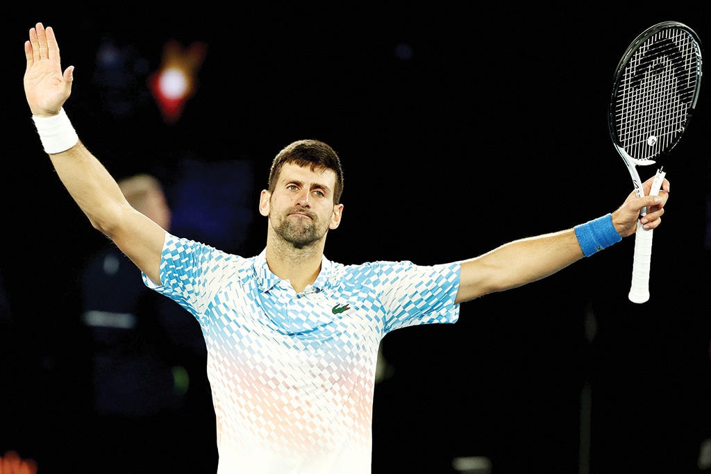 MELBOURNE: Serbia's Novak Djokovic celebrates his victory against Russia's Andrey Rublev at the Australian Open on Jan 25, 2023. - AFP