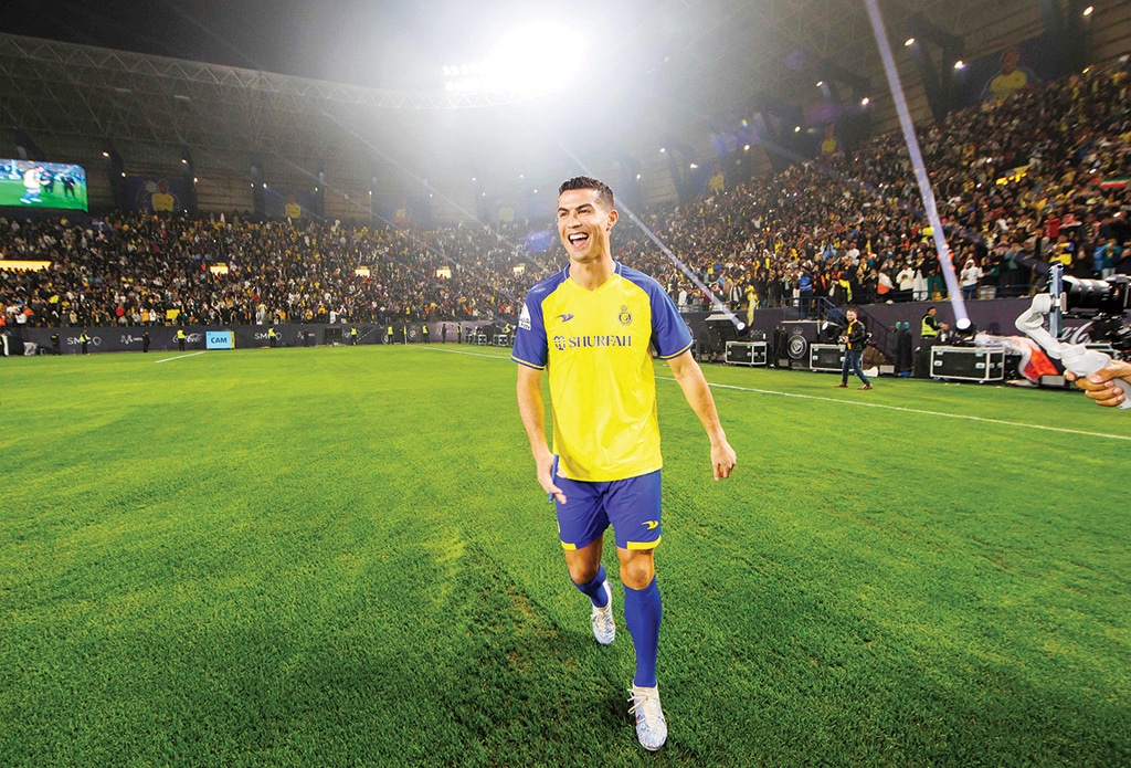 RIYADH: Al-Nassr's new Portuguese forward Cristiano Ronaldo is seen during his unveiling ceremony at Mrsool Park Stadium on Jan 3, 2023. - AFP