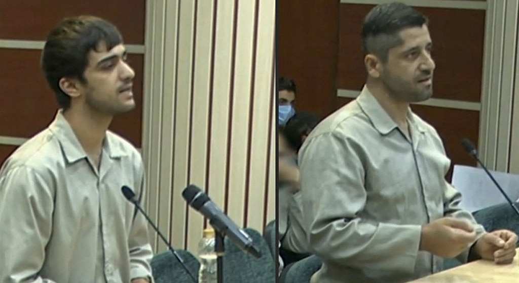 An image grab shows Mohammad Karami and Seyyed Hosseini, who were executed on Jan 7, 2023, attending a court hearing in Karaj on Dec 5. – AFP