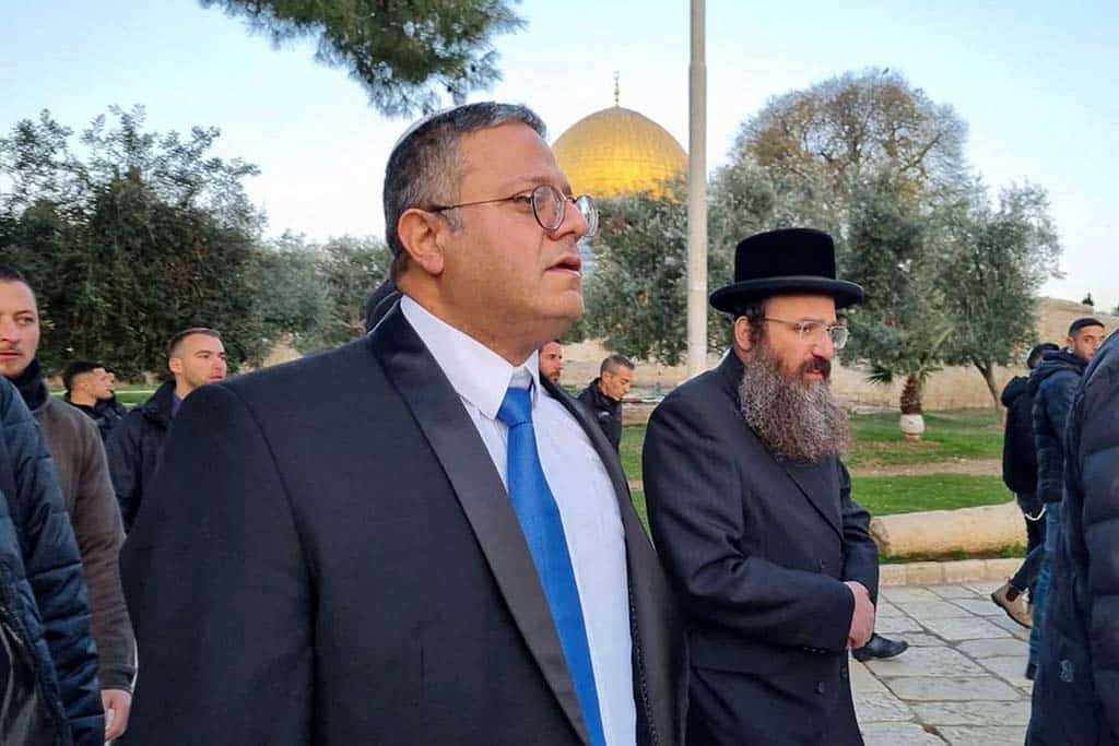 JERUSALEM: Zionist minister and Jewish Power party chief Itamar Ben-Gvir walks through the courtyard of the Al-Aqsa Mosque compound on Jan 3, 2023. – AFP