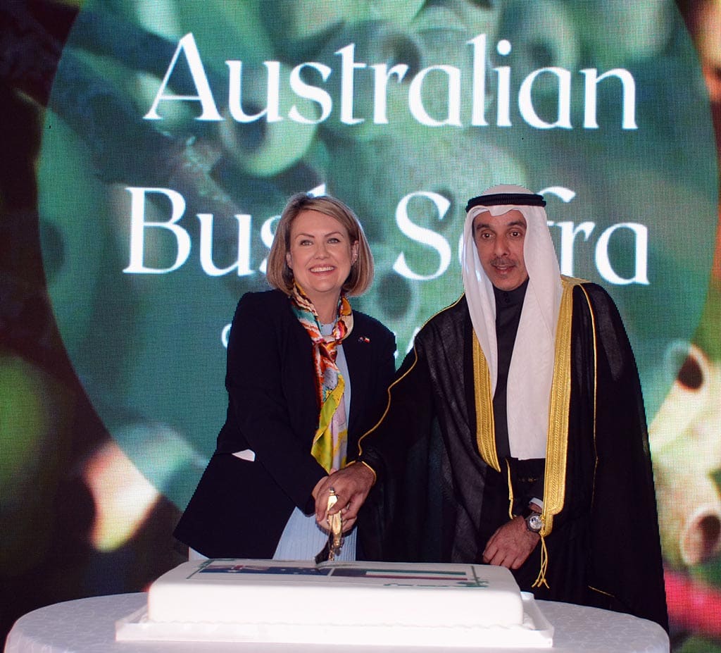 KUWAIT: Australian Ambassador to Kuwait Melissa Kelly with Hamad Al-Mashaan (right) cut the cake during the ceremony. -  Photos by Yasser Al-Zayyat