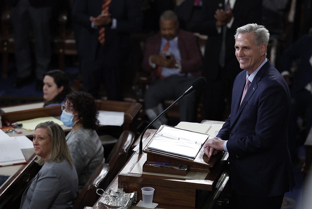 WASHINGTON: US Speaker of the House Kevin McCarthy (R-CA) delivers remarks after being elected as Speaker in the House Chamber at the US Capitol Building on January 07, 2023 in Washington, DC. – AFP