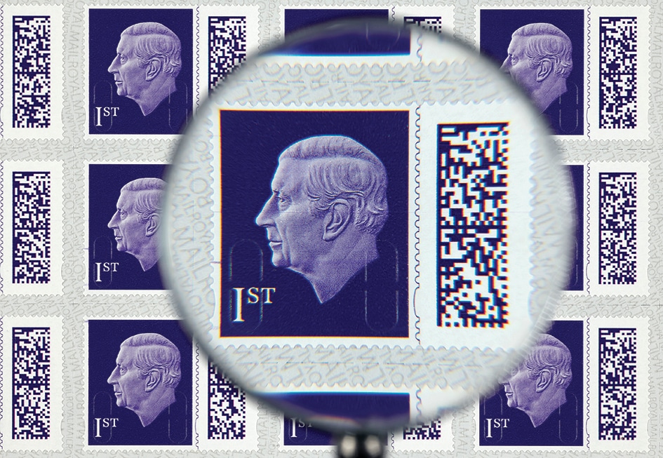 A handout picture received from Britain's Royal Mail in London shows the new King Charles III 1st class stamp.— AFP photos
