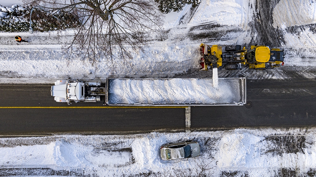 Aerial picture of snow removal operation in Montreal, Quebec, Canada.- AFP photos