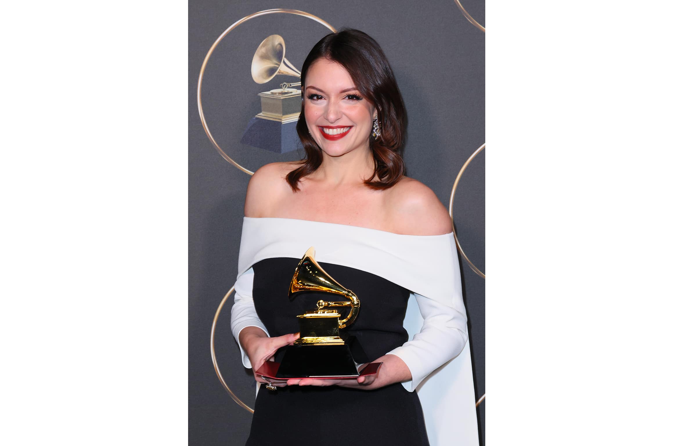 “Assassin’s Creed” composer Stephanie Economou celebrates winning the Grammy’s first-ever award for best video game soundtrack. – AFP