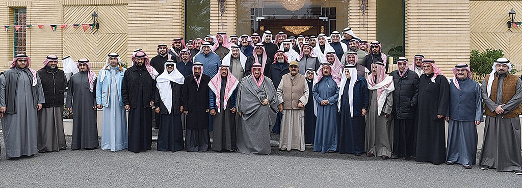 KUWAIT: His Highness the Amir Sheikh Nawaf Al-Ahmad Al-Jaber Al-Sabah’s Representative, His Highness the Crown Prince Sheikh Mishal Al-Ahmad Al-Jaber Al-Sabah, with Al-Sabah family members.