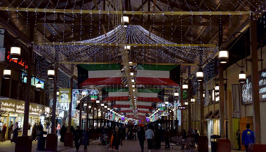 KUWAIT: Souq Mubarakiya is bedecked with lights and flags ahead of the National Day and Liberation Day celebrations. - Photos by Fouad Al-Shaikh