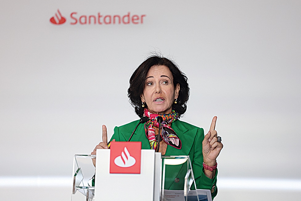 BOADILLA DEL MONTE: Spanish Santander Bank executive chairperson Ana Botin addresses a press conference to present the company's 2022 results, in Boadilla del Monte, near Madrid, on February 2, 2023. - AFP