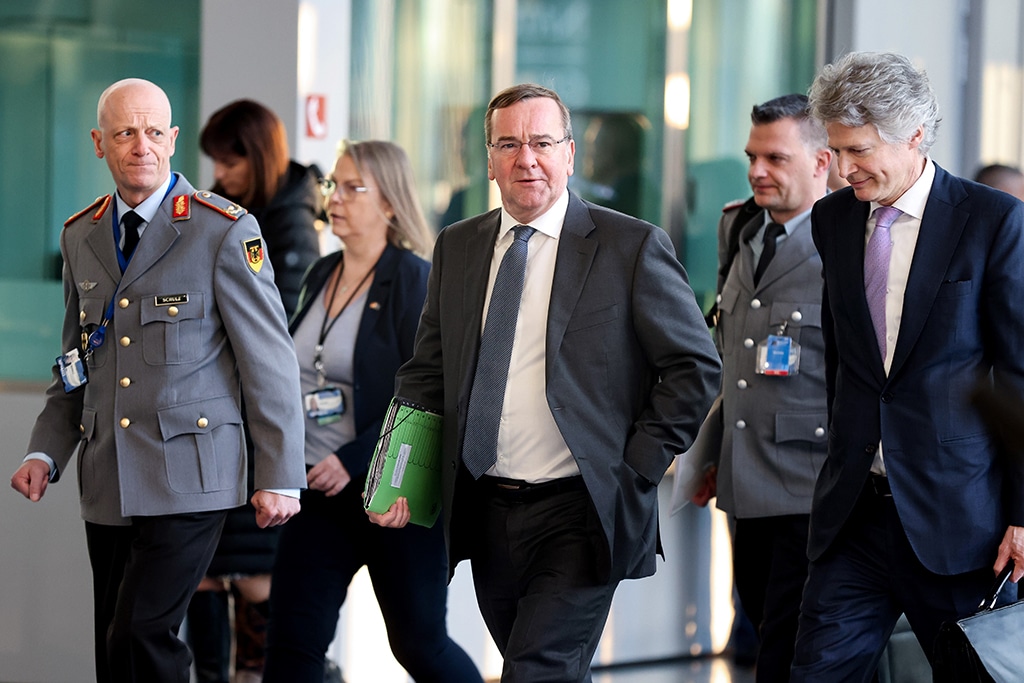 BRUSSELS: German Defence Minister Boris Pistorius (C) arrives for a two-day meeting of the alliance's Defence Ministers at the NATO headquarters in Brussels on February 14, 2023.- AFP