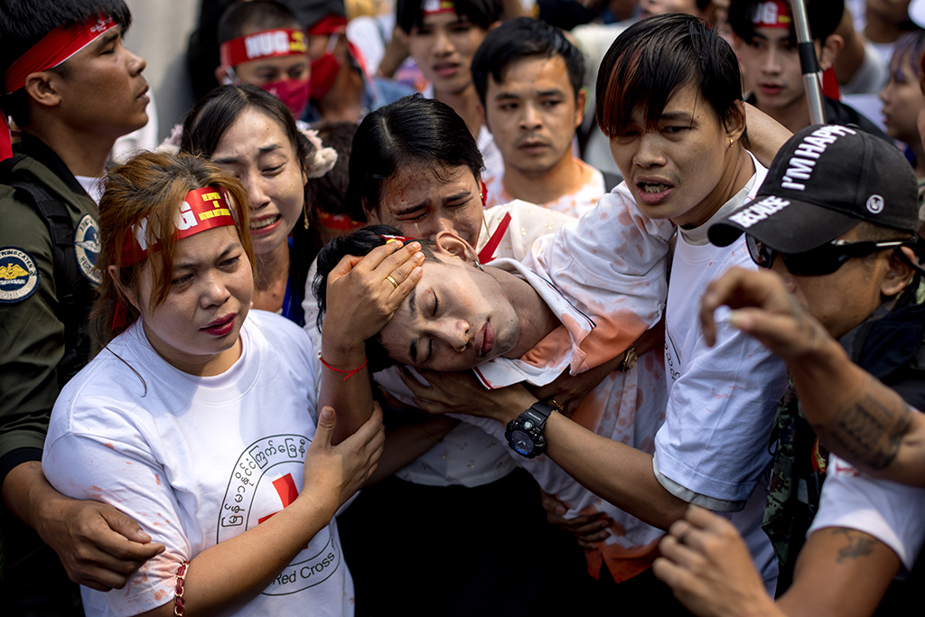 BANGKOK: Protesters perform during a demonstration outside the Embassy of Myanmar in Bangkok on February 1, 2023, to mark the second anniversary of the coup in Myanmar. - AFP
