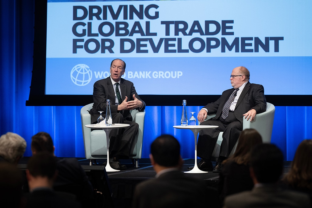 WASHINGTON: Peterson Institute for International Economics President Adam Posen (R) listens while World Bank President David Malpass speaks during an event about trade at the headquarters of the World Bank, in Washington. – AFP