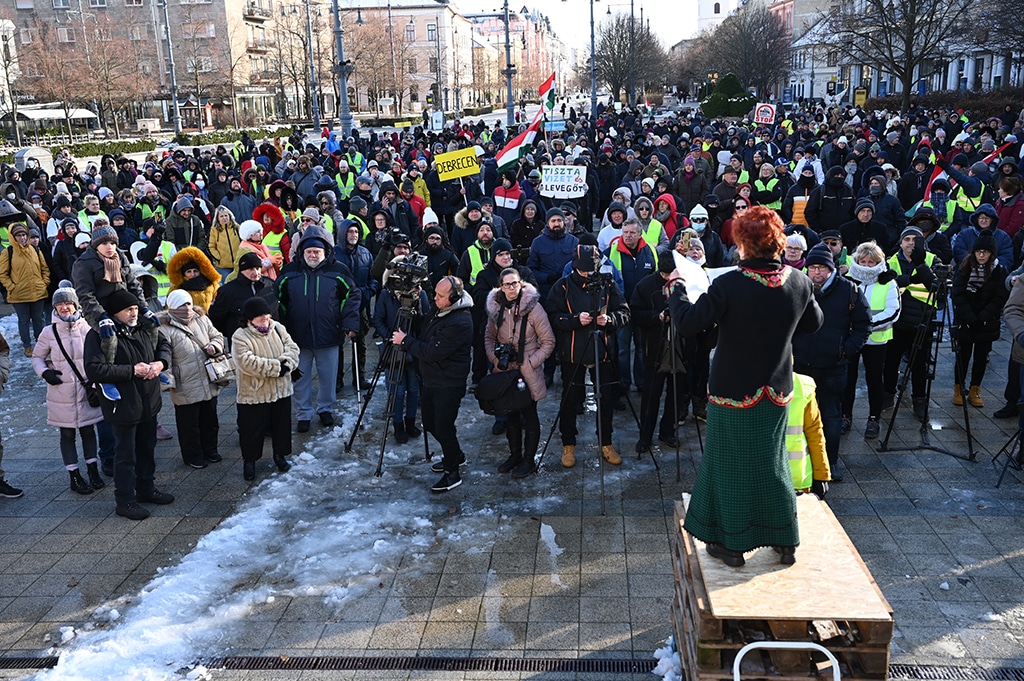 DEBRECEN, Hungary: People protest against the Chinese battery giant CATL EV battery factory on February 4, 2023. — AFP