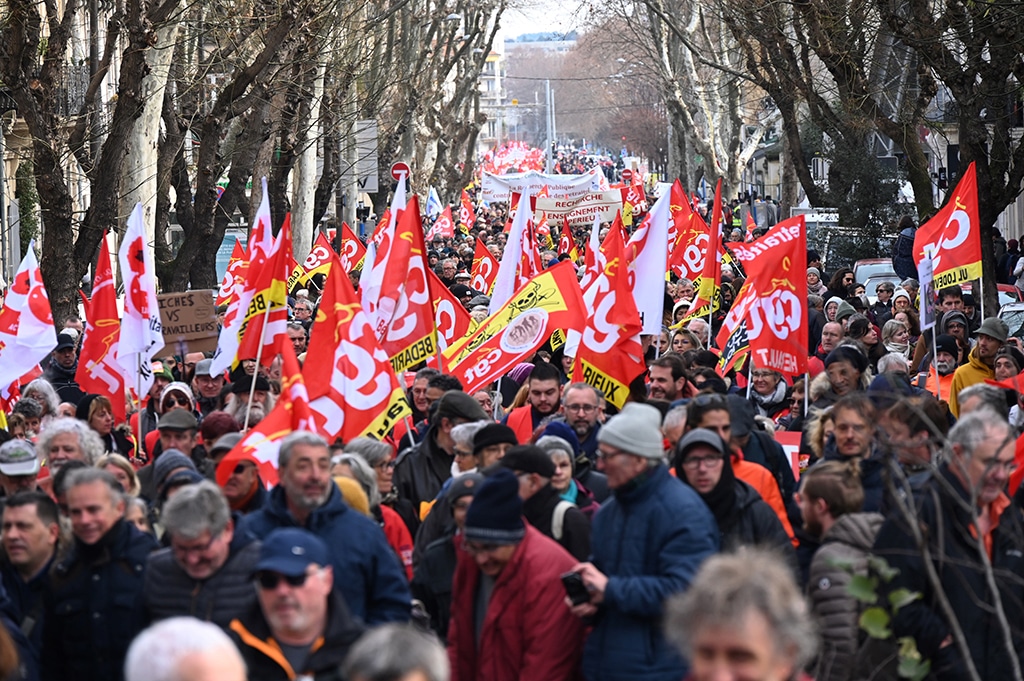 MONTPELLIER, France: Protesters participate in a demonstration on the third day of nationwide rallies organized since the start of the year, against a deeply unpopular pensions overhaul in Montpellier, southern France on February 7, 2023. – AFP