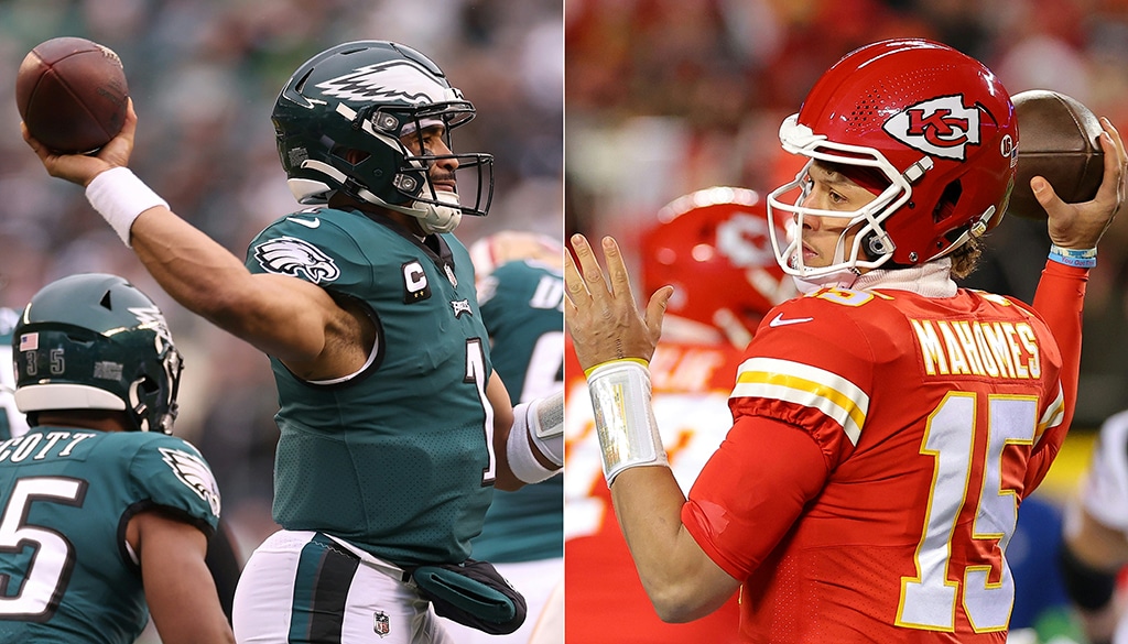 This combination of pictures shows (left) Jalen Hurts #1 of the Philadelphia Eagles and Patrick Mahomes #15 of the Kansas City Chiefs. When Patrick Mahomes and Jalen Hurts face off in next week's Super Bowl it will be the first time that two Black quarterbacks have graced the NFL's title game and the significance is resonating for both players.- AFP