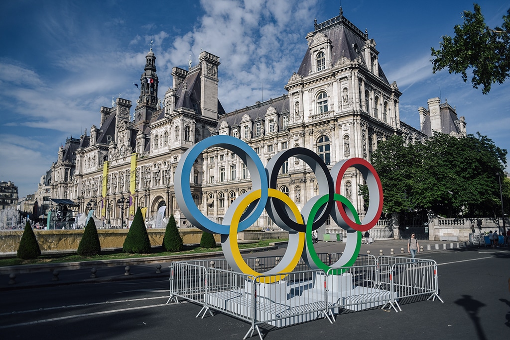 PARIS: Olympics rings are installed in front of the Paris City Hall during the 'Olympics Day' organized by the 'Comite National Olympique et Sportif Francais' (CNOSF) to celebrate the upcoming of the 2024 Paris Olympics Games.- AFP