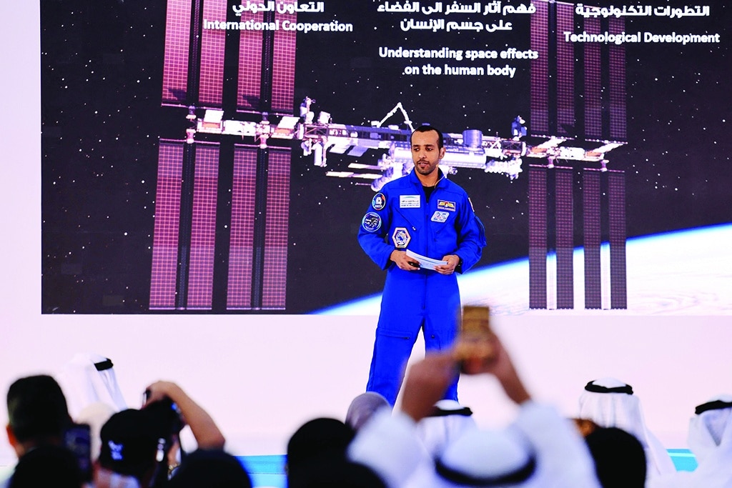DUBAI: UAE astronaut Sultan AlNeyadi speaks at a press conference at the Museum of the Future on Feb 2, 2023. - AFP