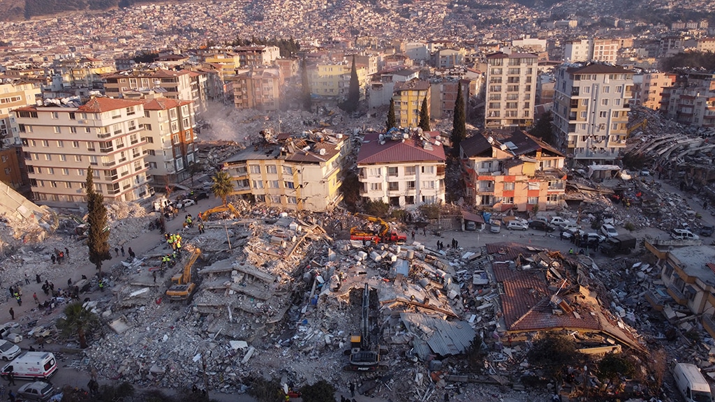 ANTAKYA: An aerial photo shows collapsed buildings in Antakya on February 11, 2023, after a 7.8-magnitude earthquake struck the country's southeast earlier in the week. – AFP