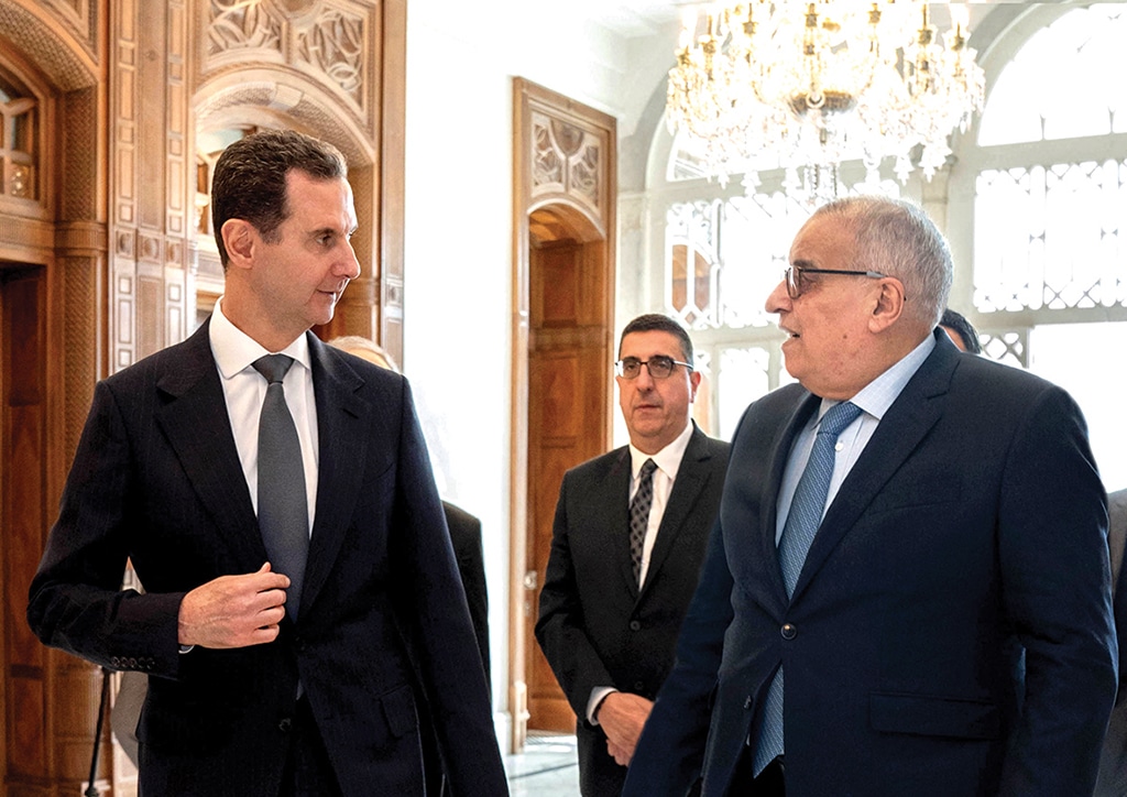 DAMASCUS: Syria’s President Bashar Al-Assad (left) meets with Lebanese Foreign Minister Abdallah Bou Habib in Damascus on February 8, 2023. – AFP