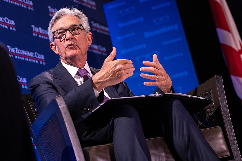 WASHINGTON: Federal Reserve Board Chairman Jerome Powell speaks during an interview by David Rubenstein, Chairman of the Economic Club of Washington, D.C., at the Renaissance Hotel on February 7, 2023 in Washington, DC. - AFP
