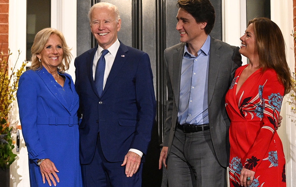 OTTAWA: Canadian Prime Minister Justin Trudeau and his wife Sophie Grégoire Trudeau greet US President Joe Biden and First Lady Jill Biden as they arrive at Rideau Cottage, the Prime Minister’s Residence, on March 23, 2023. – AFP photo