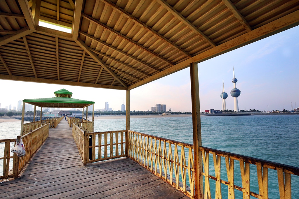 KUWAIT: The iconic Kuwait Towers peek from the side of a bridge on the Arabian Gulf. - Photo by Yasser Al-Zayyat