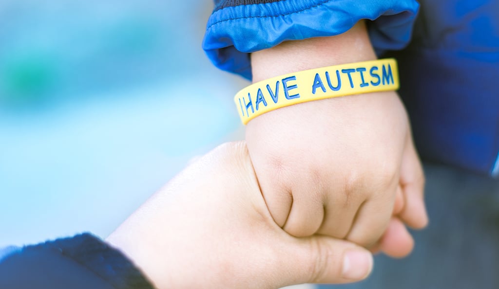 Autism Awareness Picture-I have Autism -Autism Mom holding hand her Autistic Child