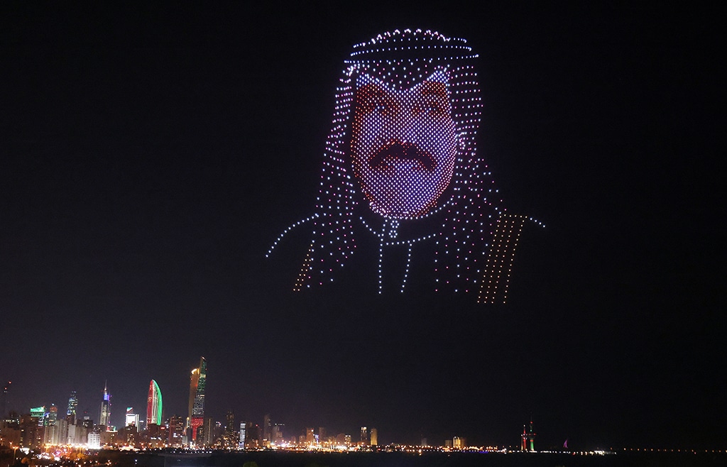Drones adorned Kuwait’s skies with HH the Amir’s portrait.