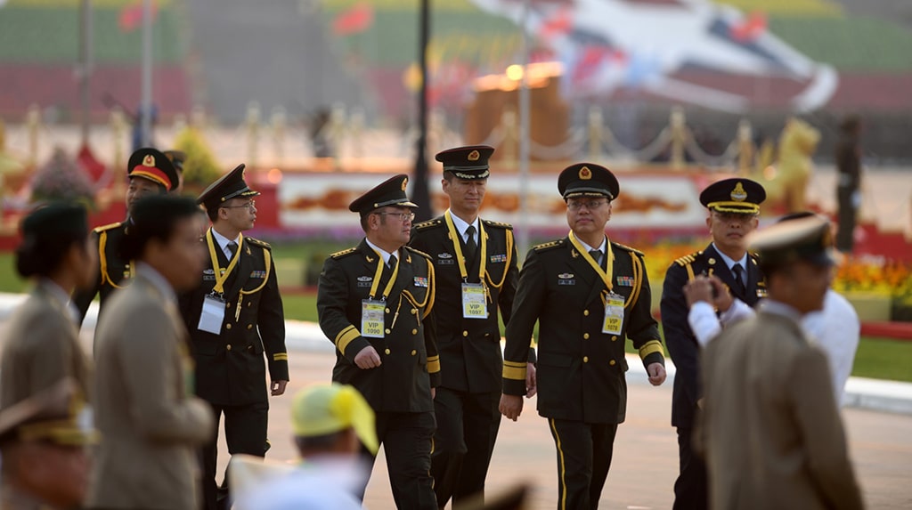 NAYPYIDAW: Chinese military officers attend a ceremony to mark Myanmar's 78th Armed Forces Day in Naypyidaw on March 27, 2023. – AFP