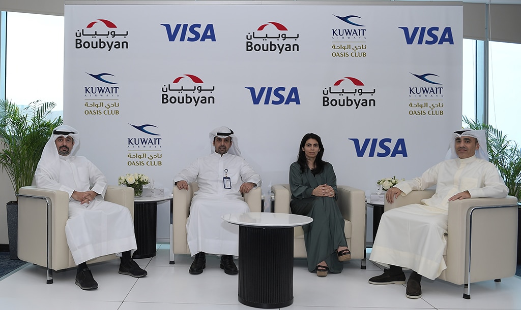 KUWAIT: Al-Tuwaijri and Al-Mejhem with Dr Jaffar and Al-Mutairi announce the launch of Visa Oasis Club digital prepaid card.