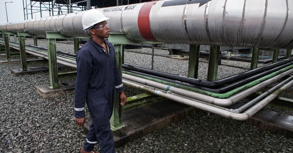 A gas pipeline at a power plant in Nigeria.