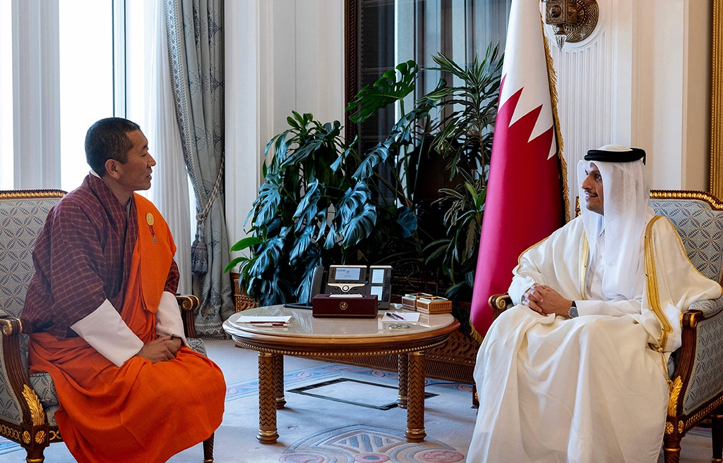 DOHA: Qatari Prime Minister Mohammed bin Abdulrahman Al-Thani meets Bhutanese Prime Minister Lotay Tshering on March 7, 2023. – AFP