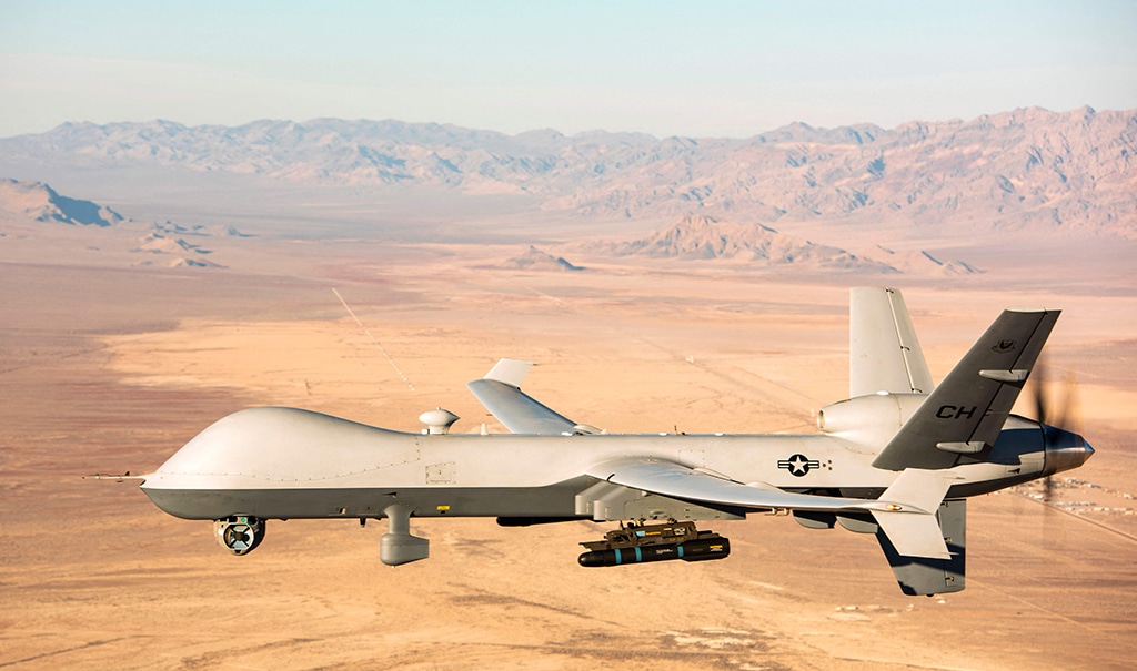 This handout photo shows an MQ-9 Reaper unmanned aerial vehicle flying over the Nevada Test and Training Range on Jan 14, 2020. - AFP