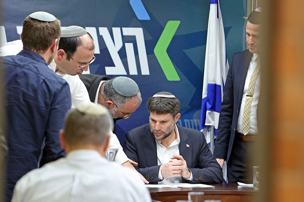 JERUSALEM: The Zionist entity’s Finance Minister and leader of the Religious Zionist Party Bezalel Smotrich attends a meeting at the Knesset on March 20, 2023. – AFP