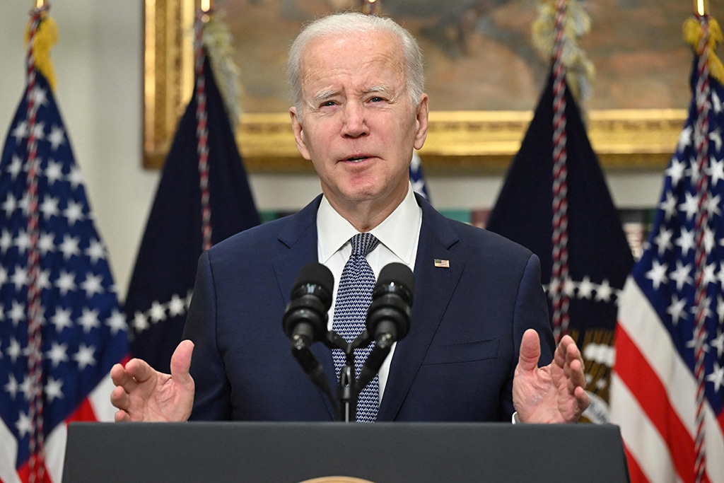 WASHINGTON: US President Joe Biden speaks about the US banking system on March 13, 2023 in the Roosevelt Room of the White House. – AFP  