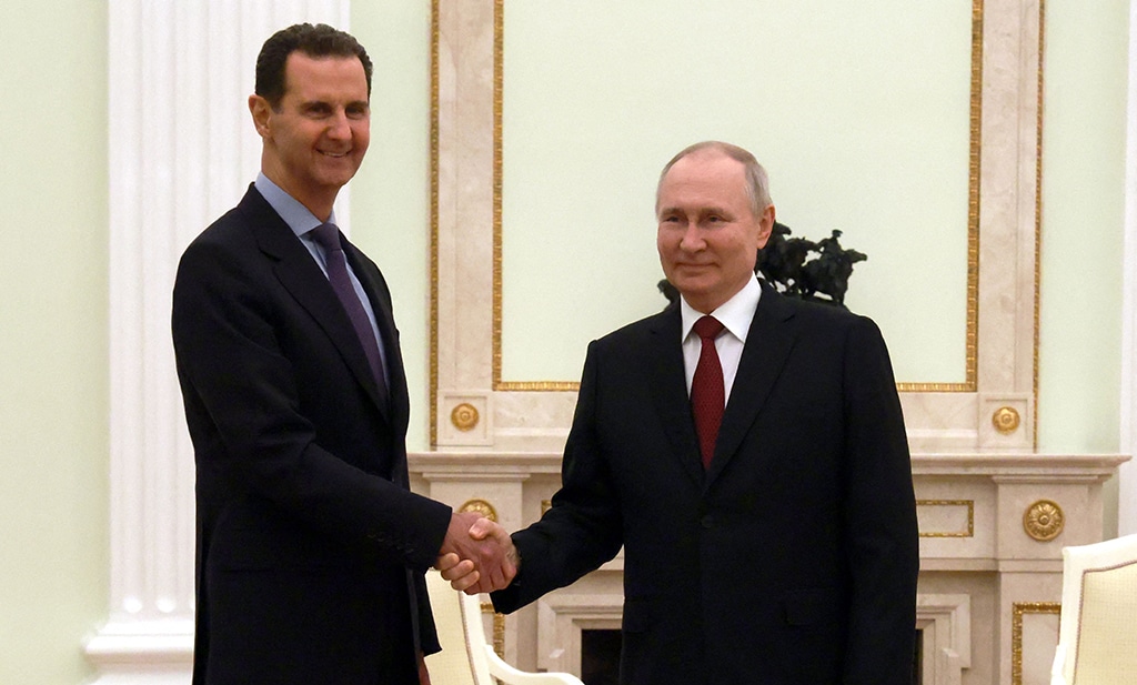 MOSCOW: Russian President Vladimir Putin meets his Syrian counterpart Bashar Al-Assad at the Kremlin on March 15, 2023. - AFP