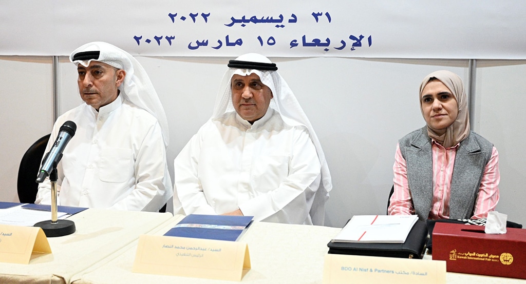 KUWAIT: (From left), Chairman of the Board of Directors at KIF Wael Al-Ibrahim, CEO of KIF Abdul Rahman Al-Nassar and representative of BDO Al-Nisf &amp; Partners on Wednesday.