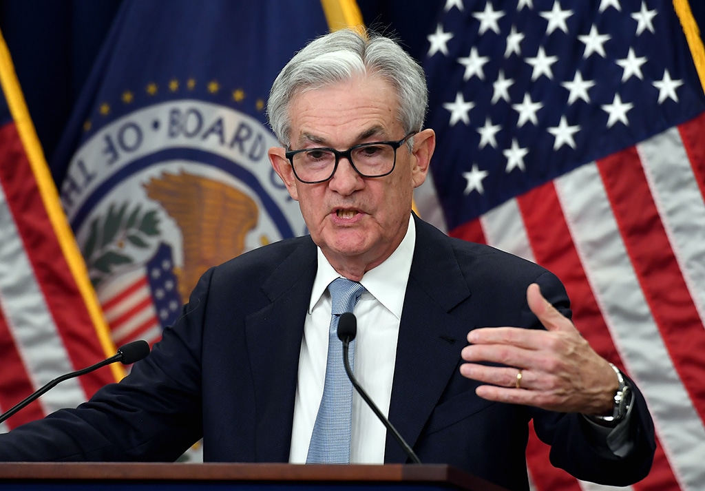 WASHINGTON: Federal Reserve Board Chair Jerome Powell speaks during a news conference at the Federal Reserve in Washington, DC, on March 22, 2023. — AFP