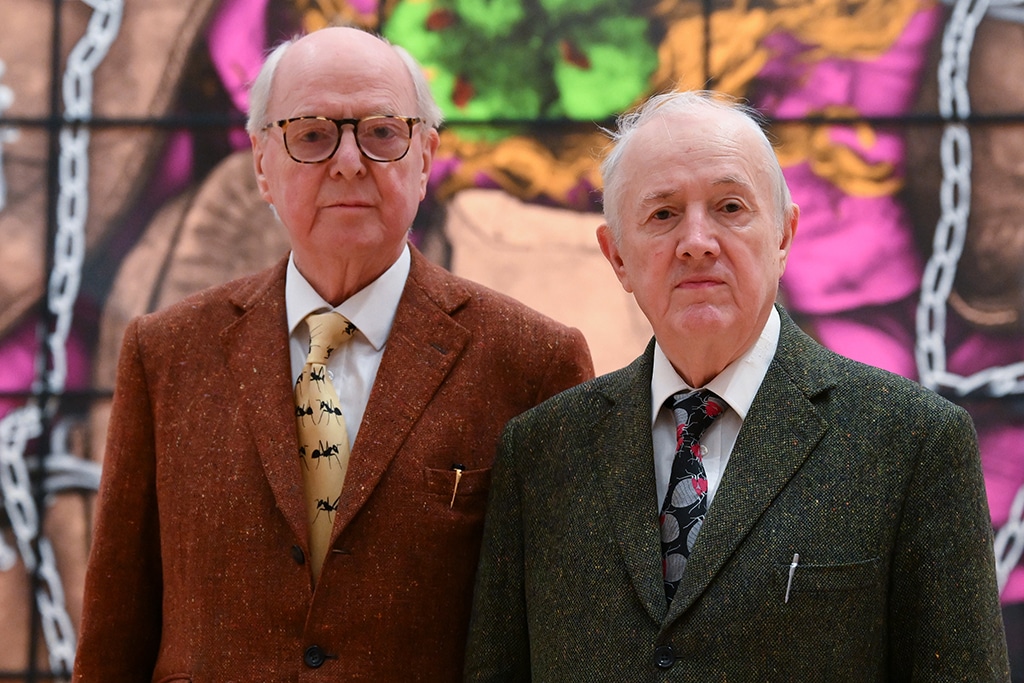 Italian artist Gilbert Prousch (Right) and British artist George Passmore, better known as 'Gilbert and George', pose together at the opening of the Gilbert &amp; George Centre in east London on March 24, 2023. – AFP photos
