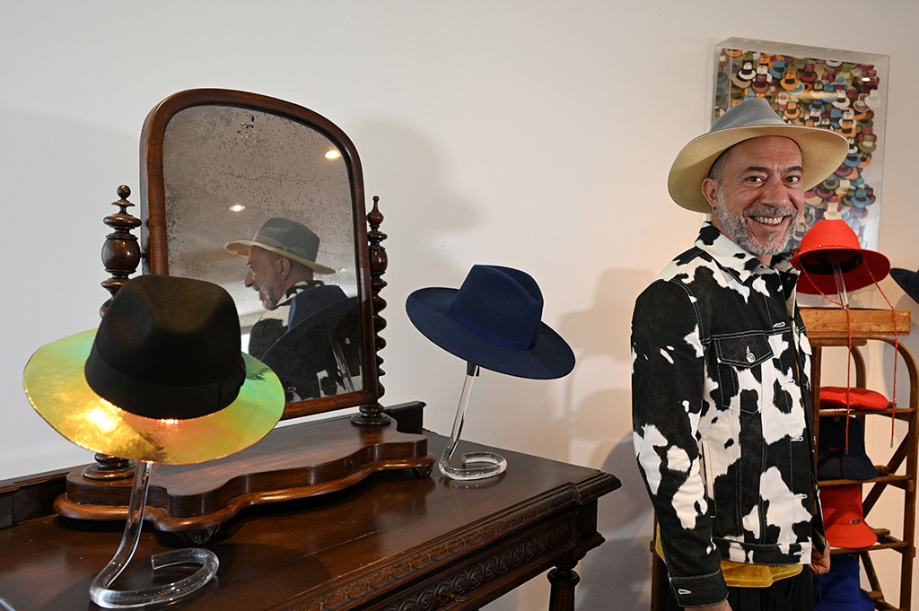 Borsalino's head of style Jacopo Politi poses at the Borsalino hat company's factory in Alessandria on March 28, 2023. - AFP photos