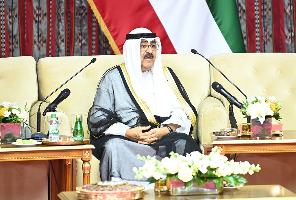 HH the Crown Prince Sheikh Mishal Al-Ahmad Al-Jaber Al-Sabah is seen at the meeting.