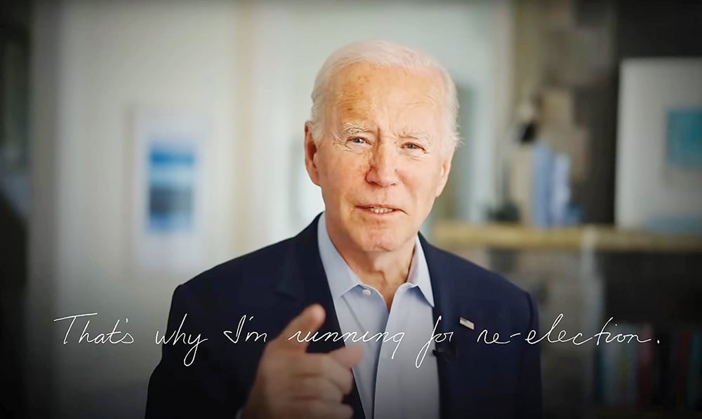 In this still image taken from video released on April 25, 2023, US President Joe Biden announces he is running for re-election in 2024.  — AFP
