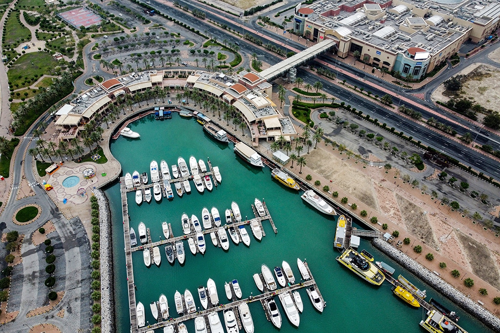 KUWAIT: Photo shows an aerial view of the Marina mall and boats moored in the Marina harbor in Kuwait City. — Photo by Yasser Al-Zayyat