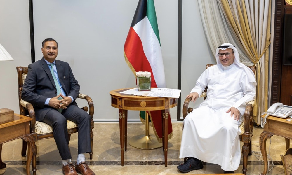 Deputy Foreign Minister Ambassador Mansour Al-Otaibi with India Ambassador to Kuwait Dr. Adarsh Swaika
