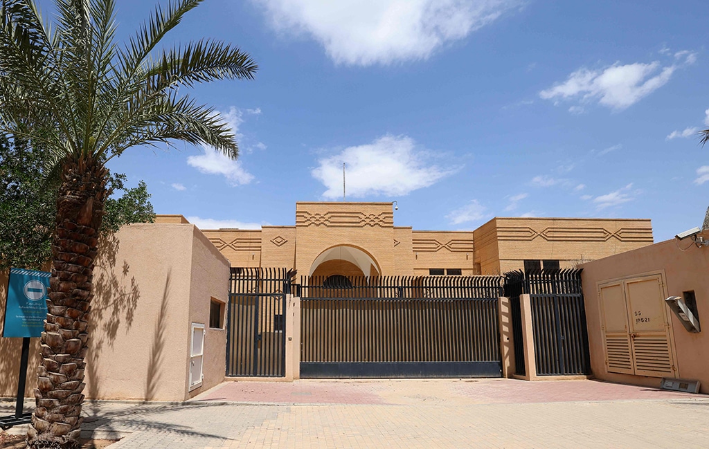 RIYADH: Photo shows the closed Iranian embassy in the diplomatic quarter of the Saudi capital Riyadh. — AFP