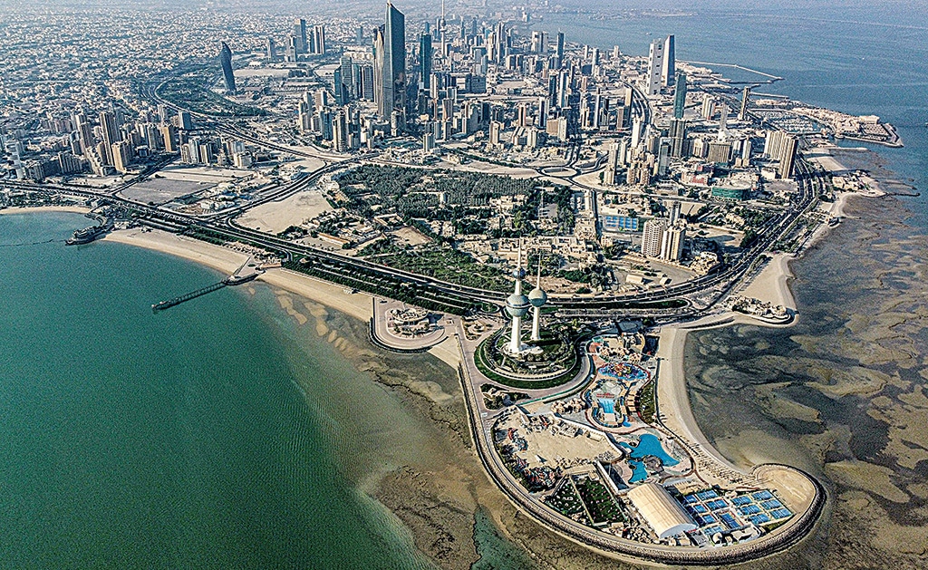 KUWAIT: Photo shows an aerial view of the landmark Kuwait Towers and the cape of Kuwait City overlookingnthe Gulf waters.