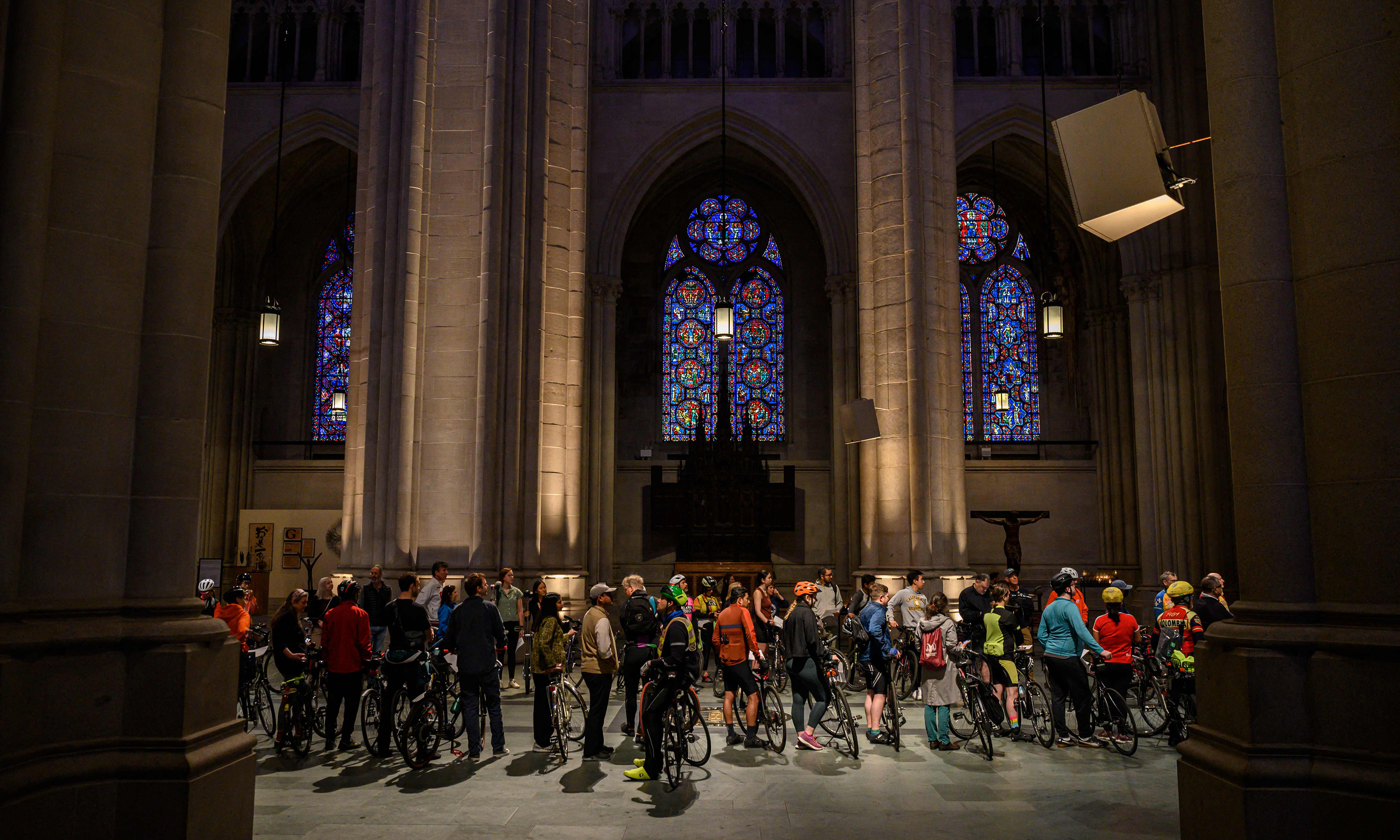 Cyclists attend the 25th annual 'Blessing of the Bicycles' celebration at the Cathedral of St John the Divine.