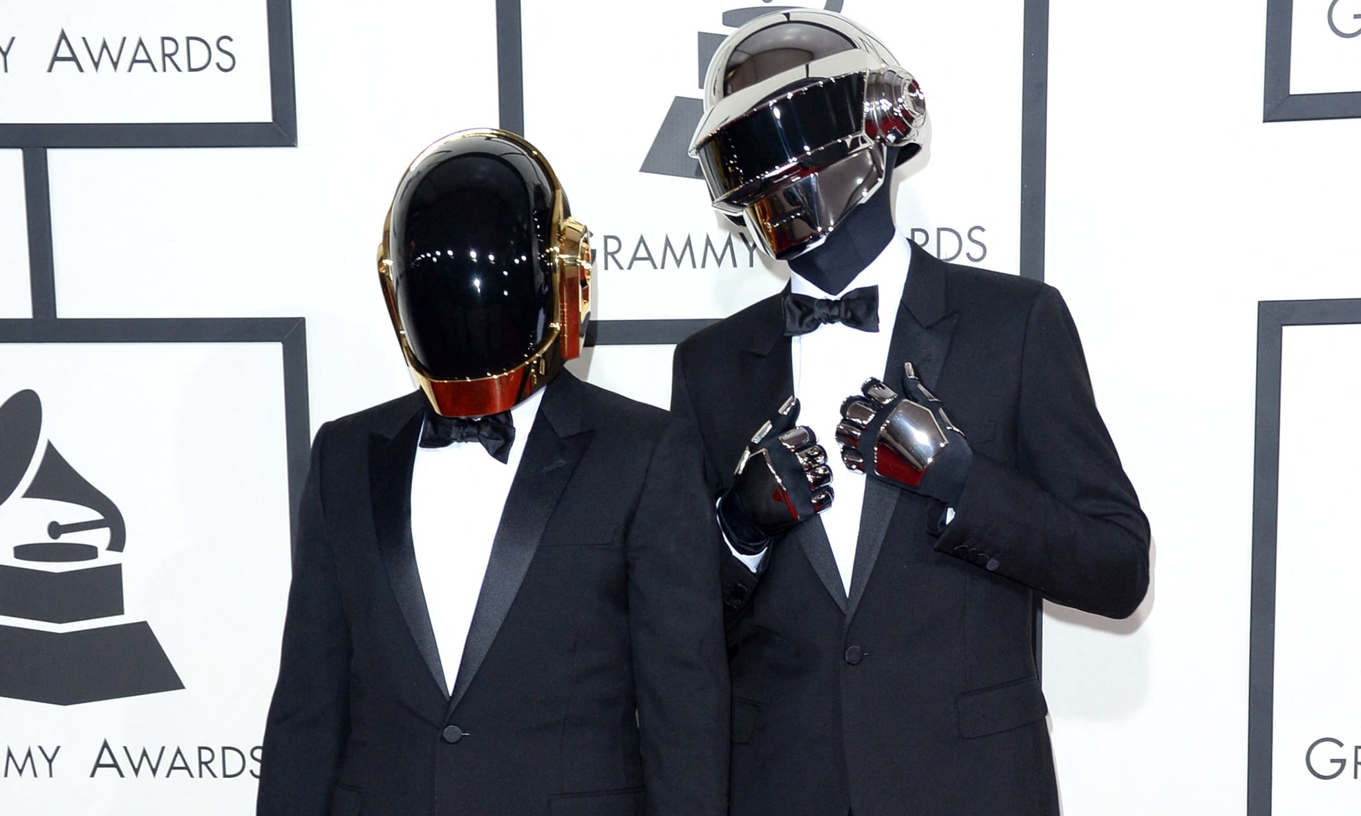 Recording artists Guy-Manuel de Homem-Christo (left) and Thomas Bangalter of Daft Punk attend the 56th GRAMMY Awards at Staples Center in Los Angeles, California--AFP