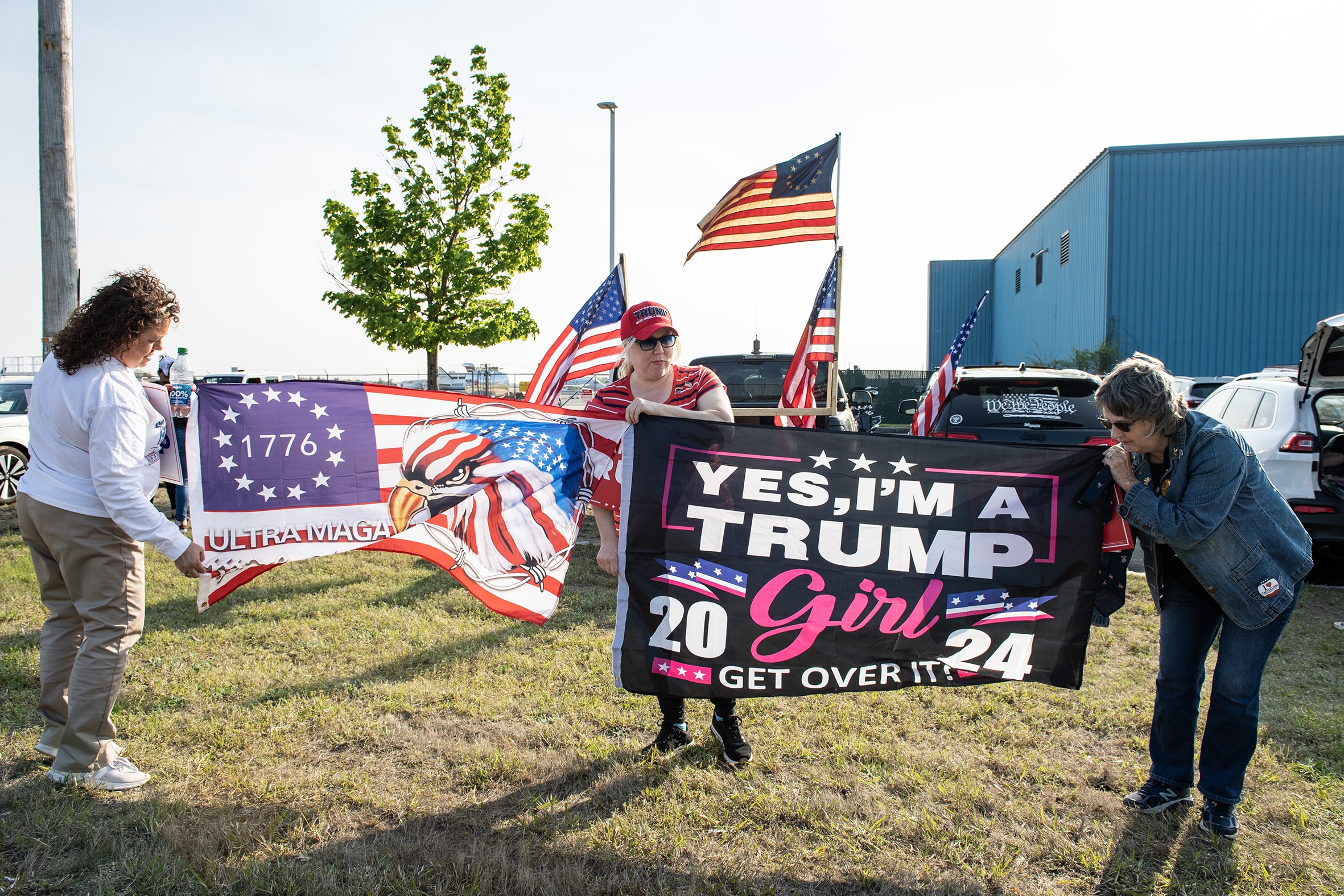 MANCHESTER: Supporters of former US President and 2024 Presidential hopeful Donald Trump rally to welcome him at Manchester airport in Manchester, New Hampshire, on May 10, 2023 ahead of his CNN town hall meeting. – AFP
